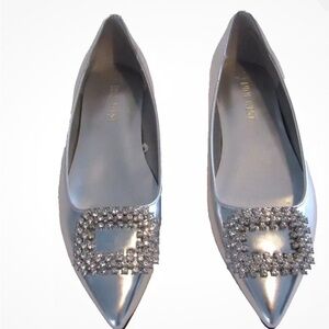 Nine West Silver Flats with Crystal Detail brand New